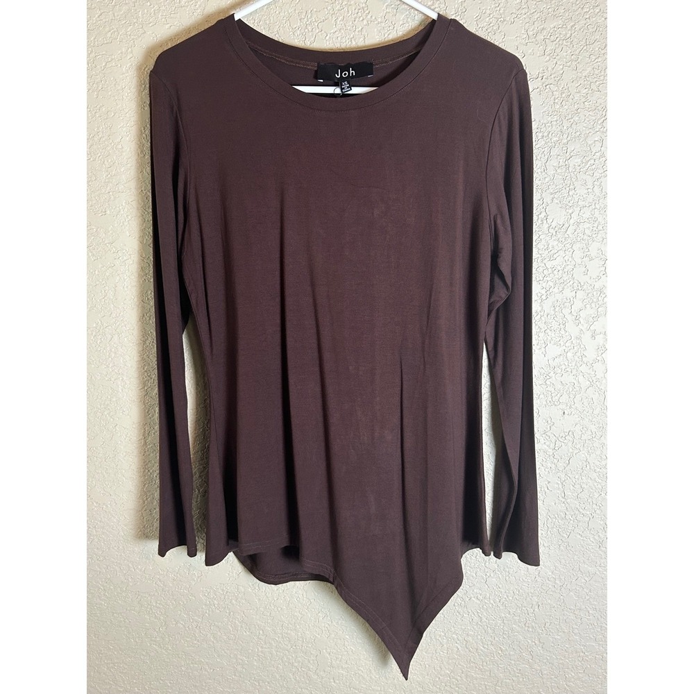 Joh Asymmetrical Pointed Hem Top Women XS Brown Long Sleeve Rayon Spandex